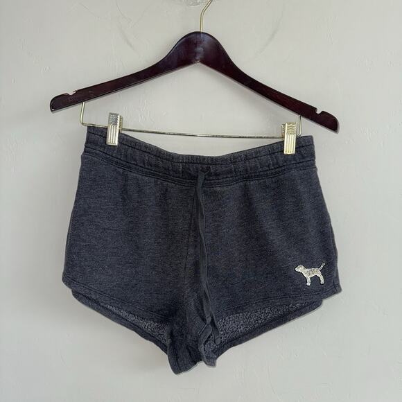 Y2K Victoria Secret PINK Sequin Mini Shorts Size S Gray Gold Dog 1.5” Inseam - Picture 2 of 9
